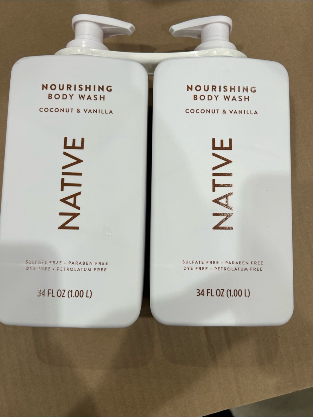 Native Nourishing Body Wash Coconut & Vanilla - White with Brown Text duo pack